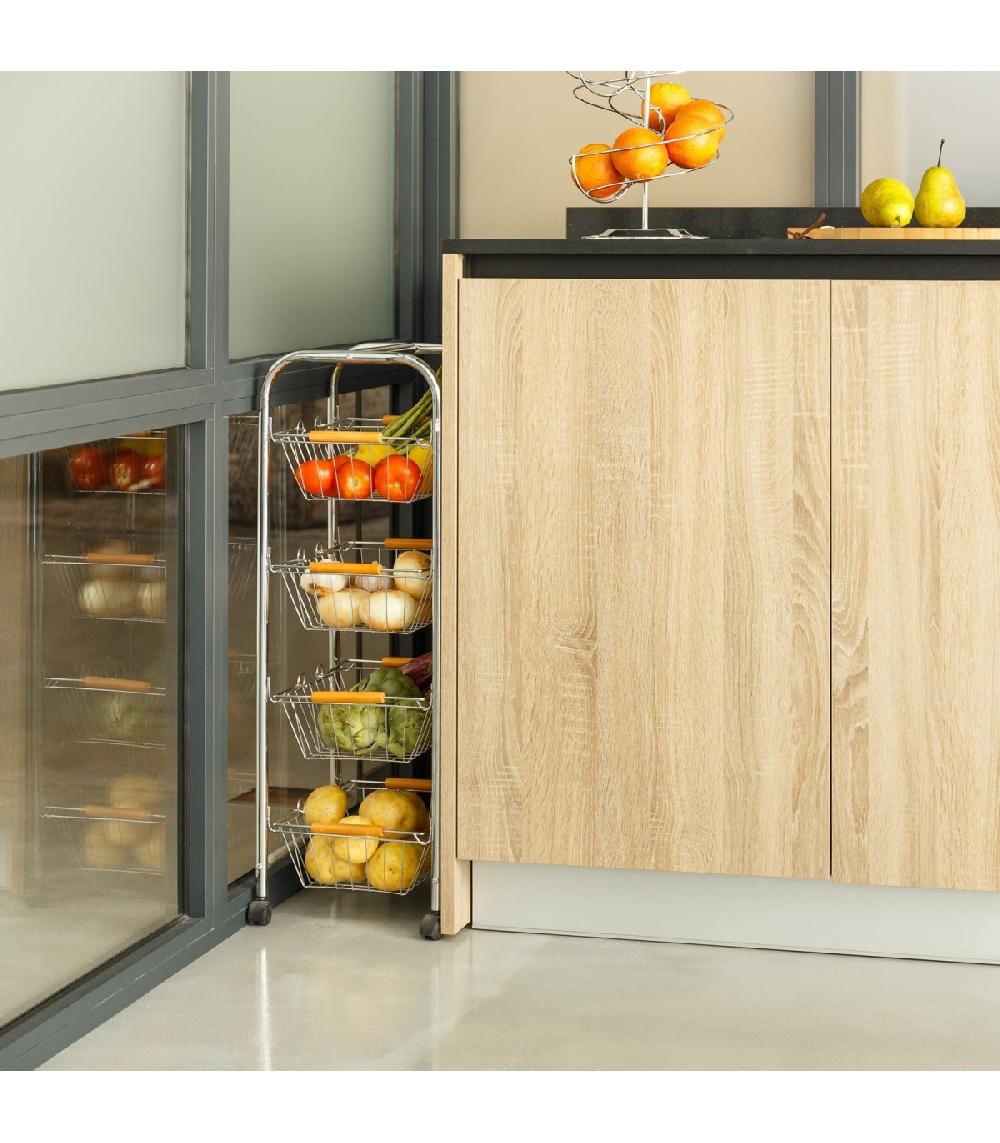 Wadiga Chariot A Légumes En Métal Grillagé 4 Étages - H78cm
