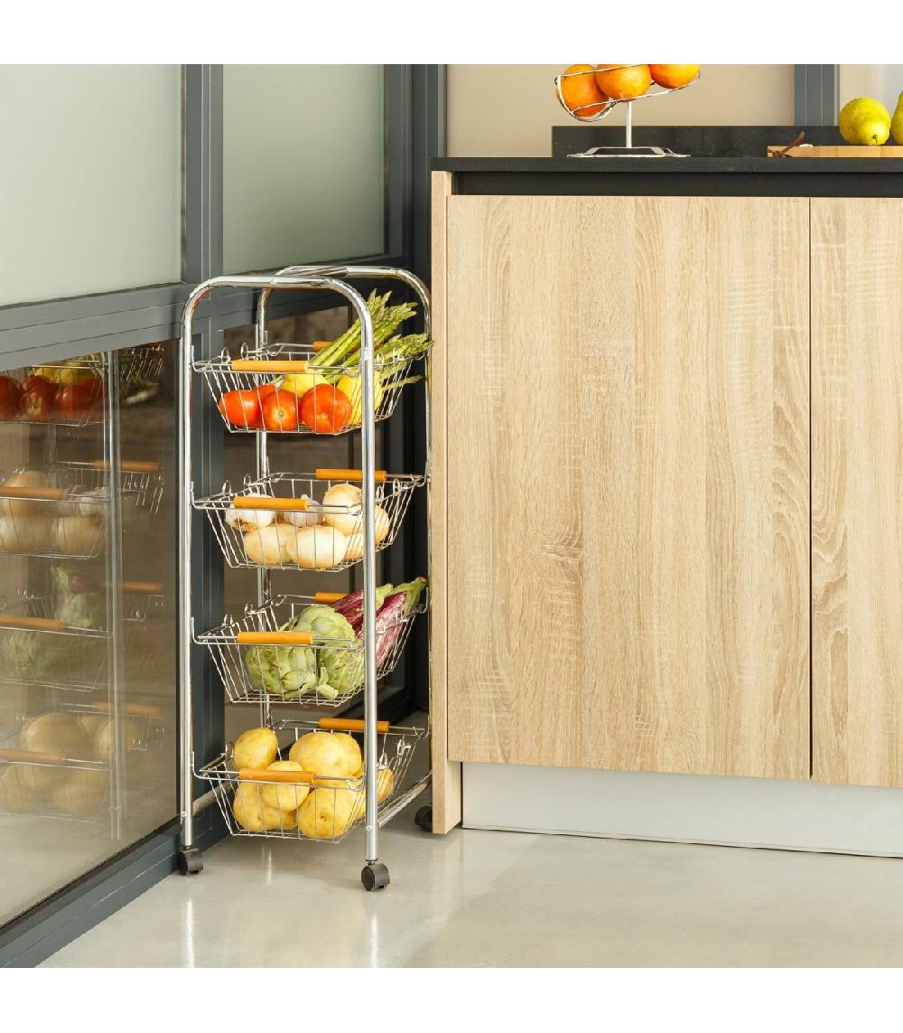 Wadiga Chariot A Légumes En Métal Grillagé 4 Étages - H78cm