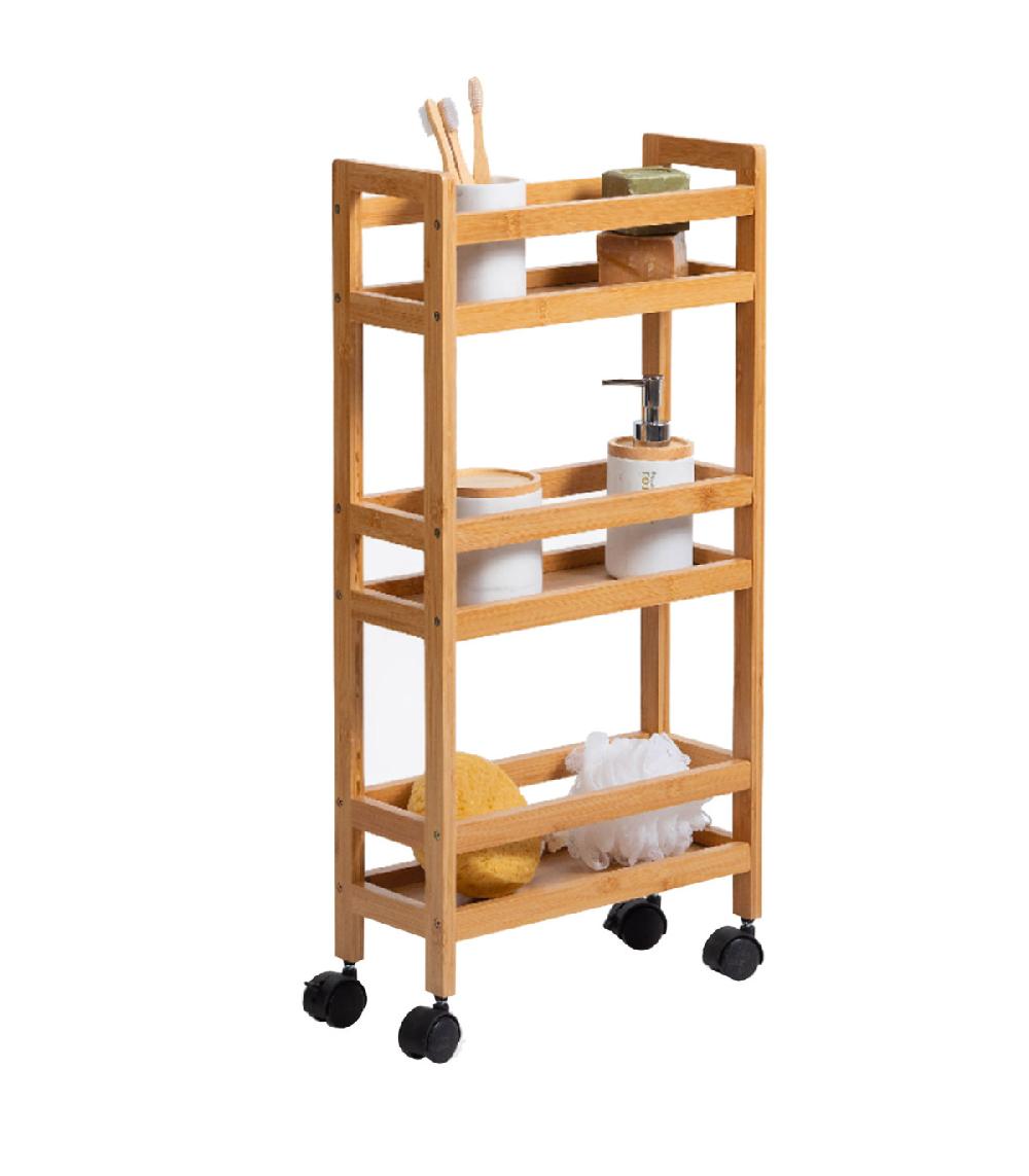 Wadiga Chariot De Salle De Bain Sur Roulettes En Bambou 36x15x74.5cm
