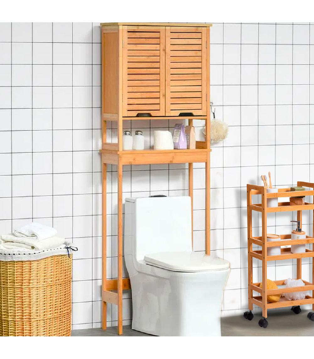 Wadiga Chariot De Salle De Bain Sur Roulettes En Bambou 36x15x74.5cm