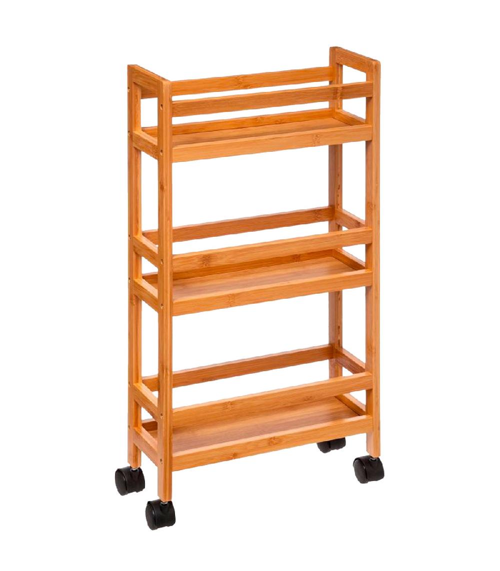wadiga Chariot de salle de bain sur roulettes en bambou 36x15x74.5cm