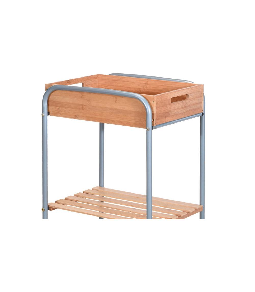 Wadiga Charriot De Rangement Pour Salle De Bain En Métal Et Bambou