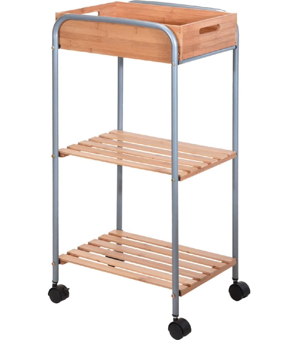 wadiga Charriot de Rangement pour Salle de bain en Métal et Bambou