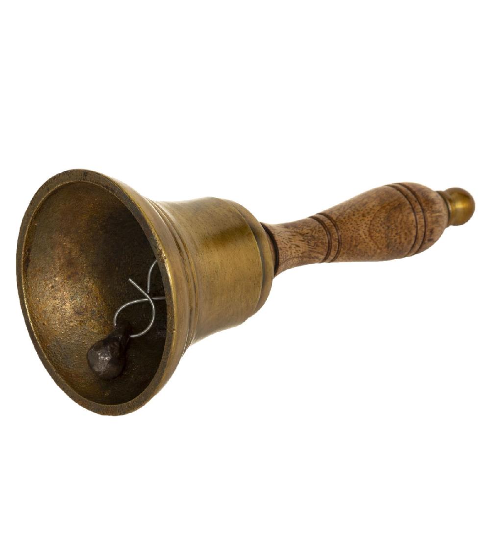 Wadiga Cloche à Main En Bois De Manguier Et Métal Doré 7.5x7.5x17.5cm