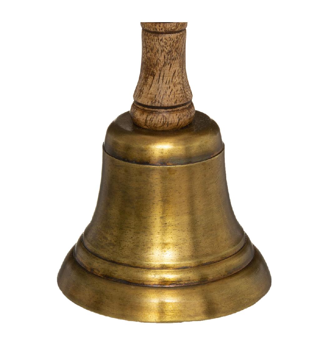 Wadiga Cloche à Main En Bois De Manguier Et Métal Doré 7.5x7.5x17.5cm