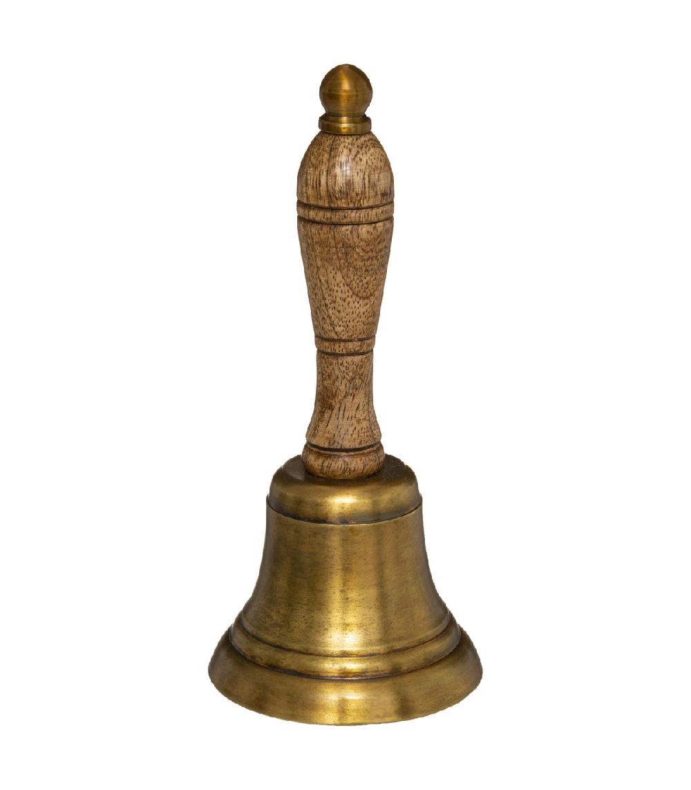 wadiga Cloche à main en bois de manguier et métal doré 7.5x7.5x17.5cm