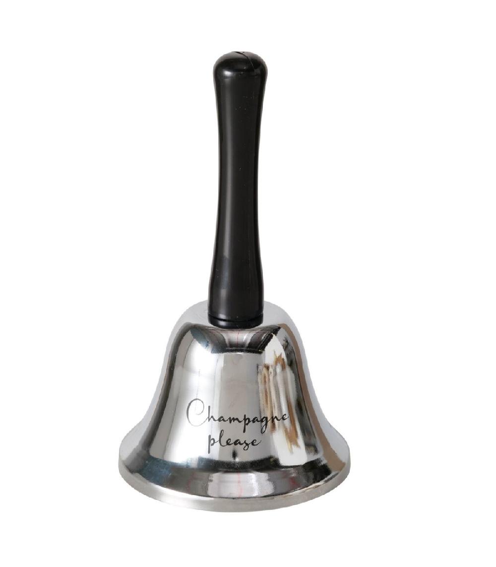 wadiga Cloche à main métal argenté et plastique noir 7.5x7.5x13.5cm
