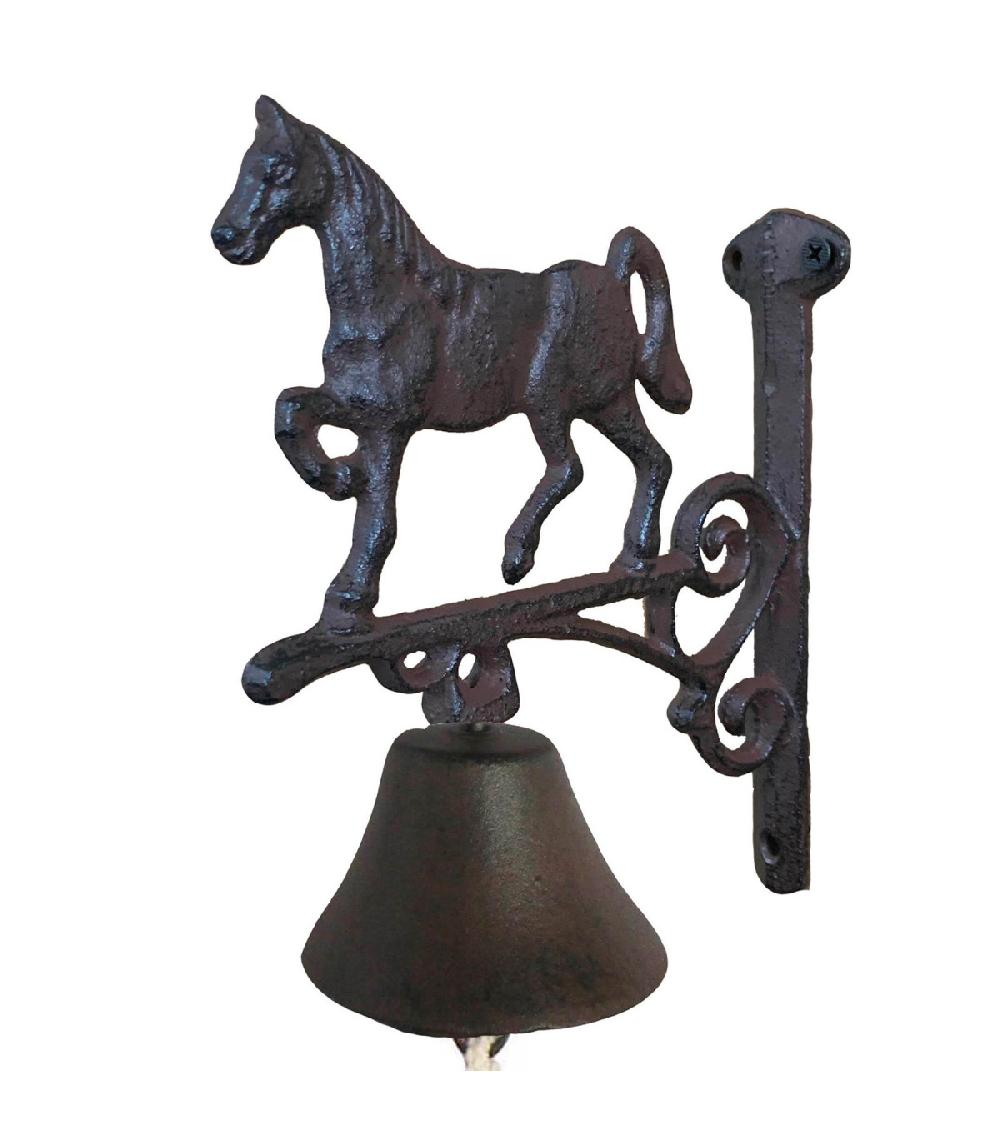 Wadiga Cloche Murale En Fonte Marron Foncé Cheval 16x10x20cm