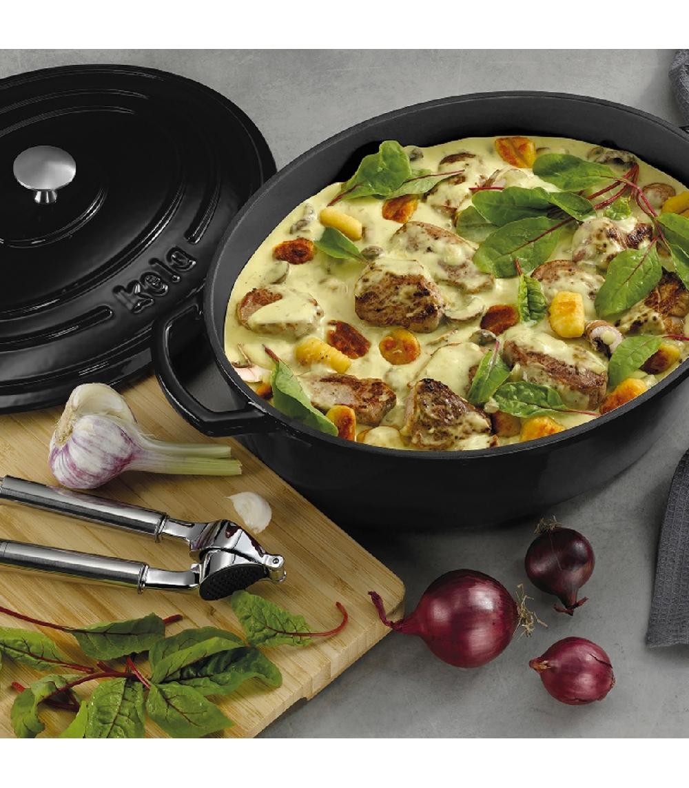 Wadiga Cocotte En Fonte émaillée Noire Ovale Avec Couvercle 6 5L