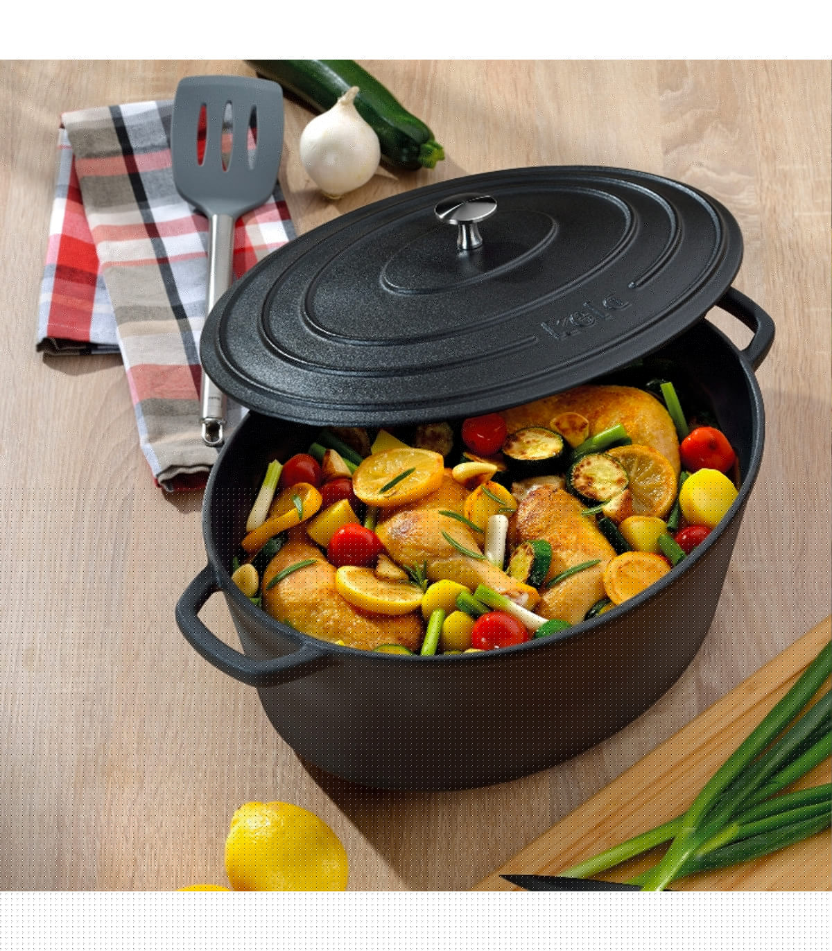 Wadiga Cocotte En Fonte émaillée Noire Ovale Avec Couvercle 6 5L