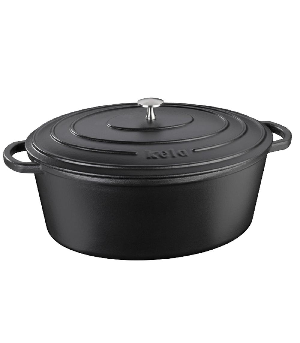 wadiga Cocotte en fonte émaillée noire ovale avec couvercle 6 5L