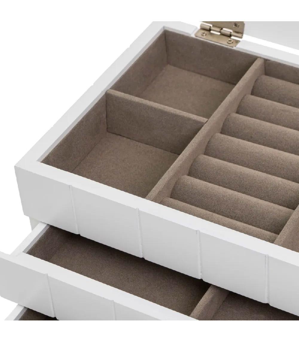 Wadiga Coffret à Bijoux En Bois Blanc Avec 2 Tiroirs 24x16x13cm