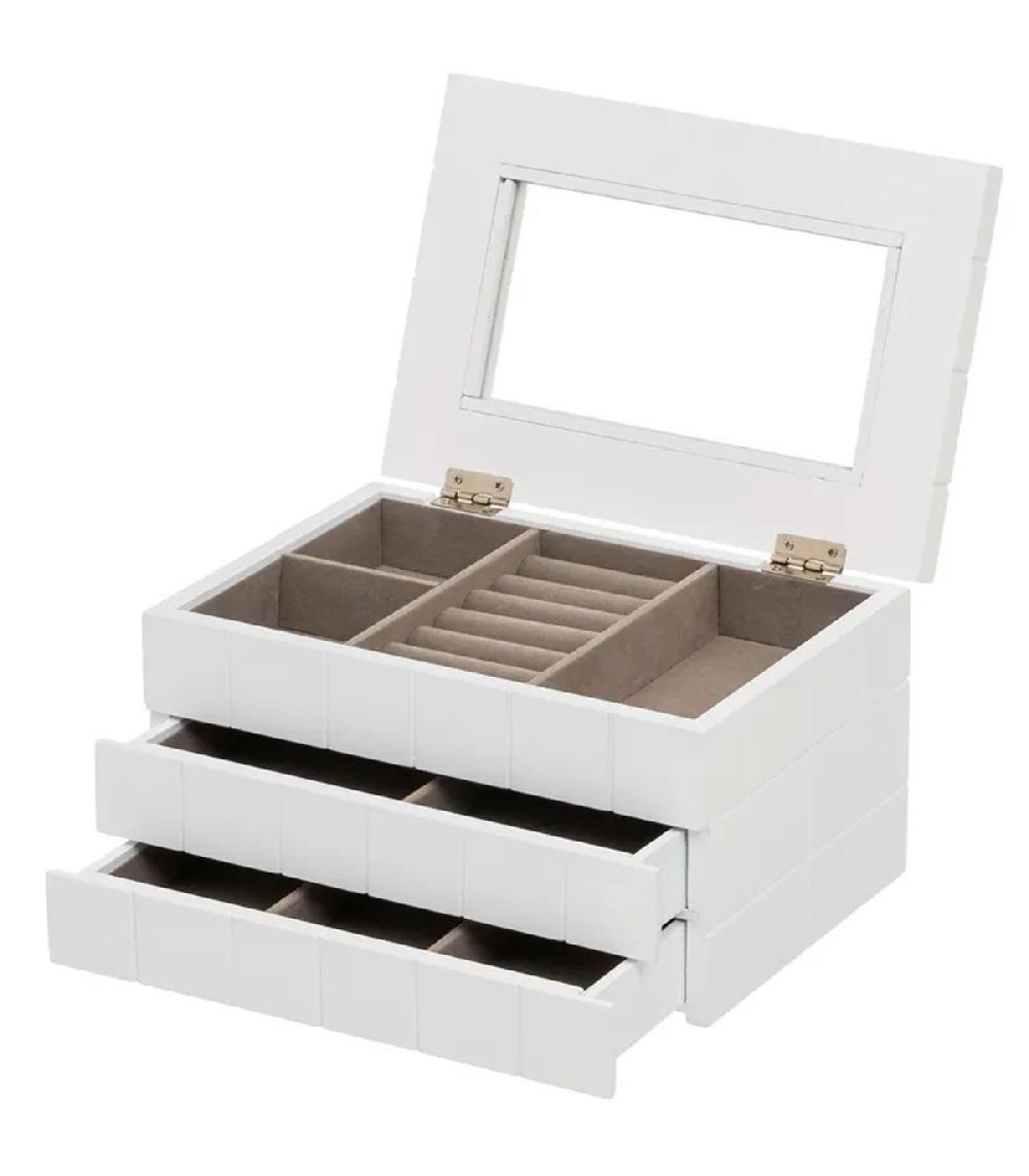 wadiga Coffret à bijoux en bois blanc avec 2 tiroirs 24x16x13cm
