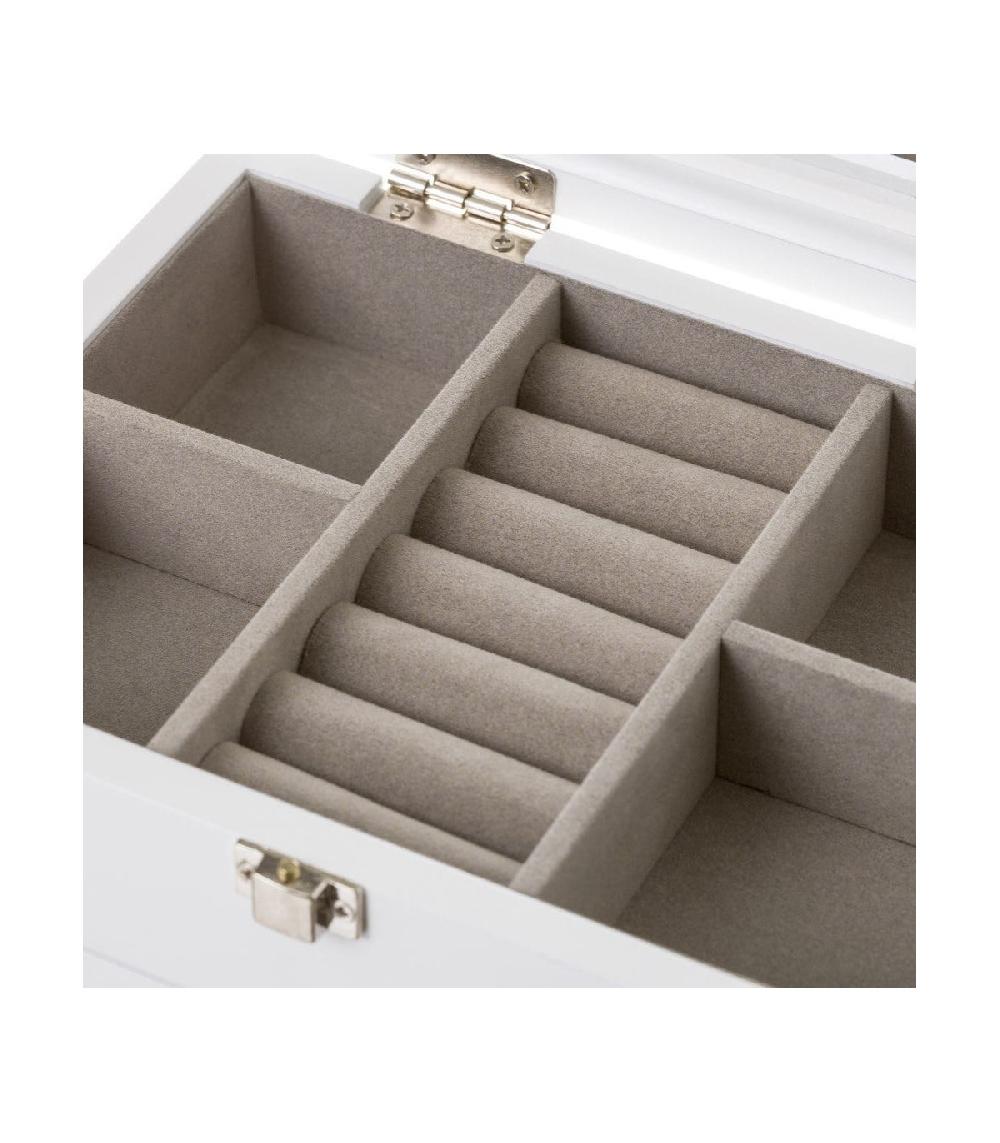 Wadiga Coffret à Bijoux En Bois Blanc Taillé Et Miroir 19x14x10cm