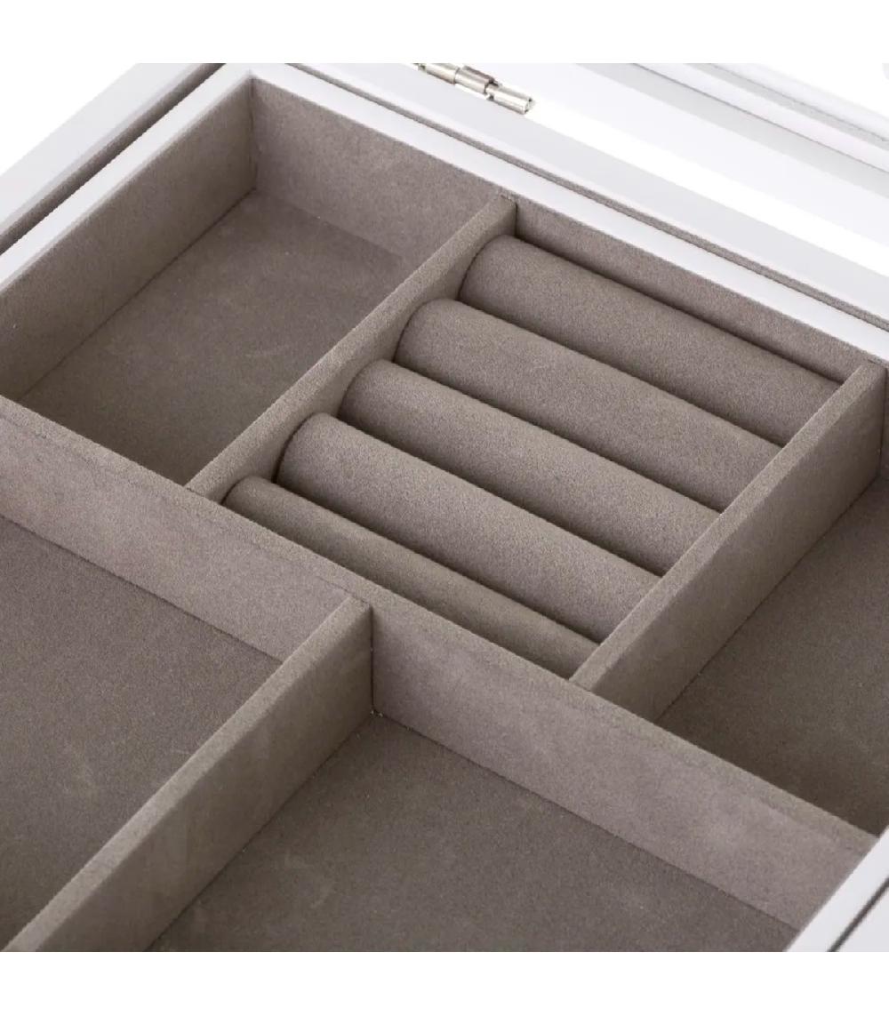 Wadiga Coffret à Bijoux En Bois Blanc Taillé Et Verre Coeur 23x23x10cm