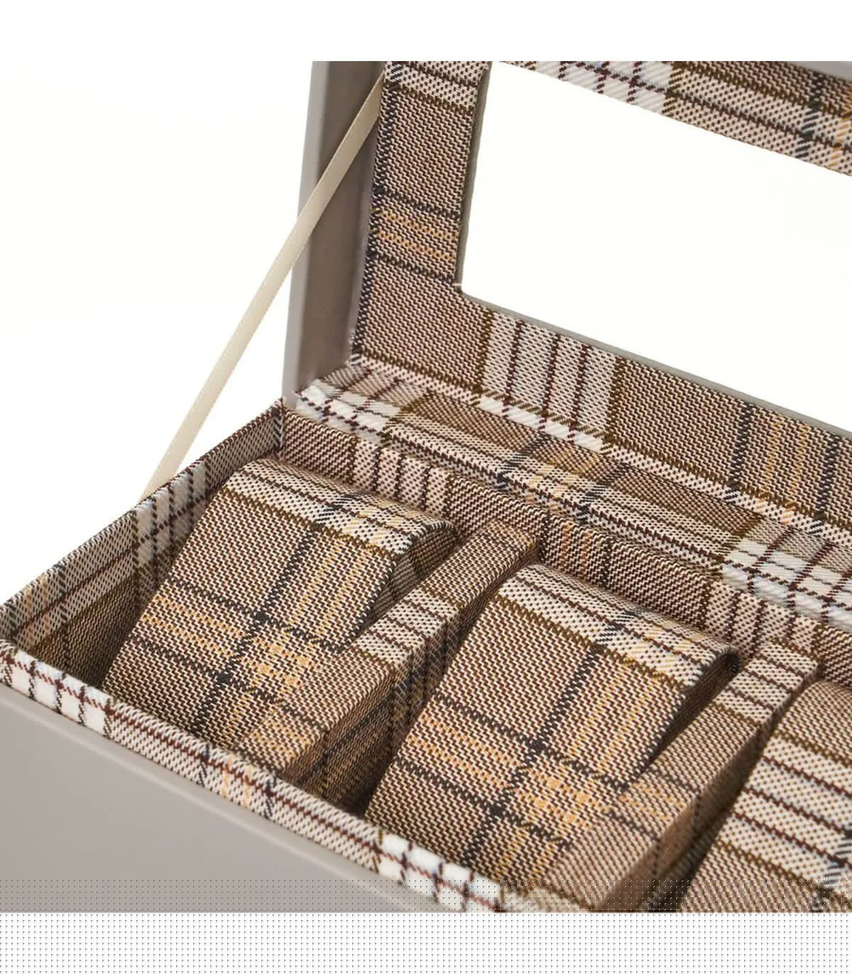 Wadiga Coffret De Rangement à Montres Gris Et Tartans Beige