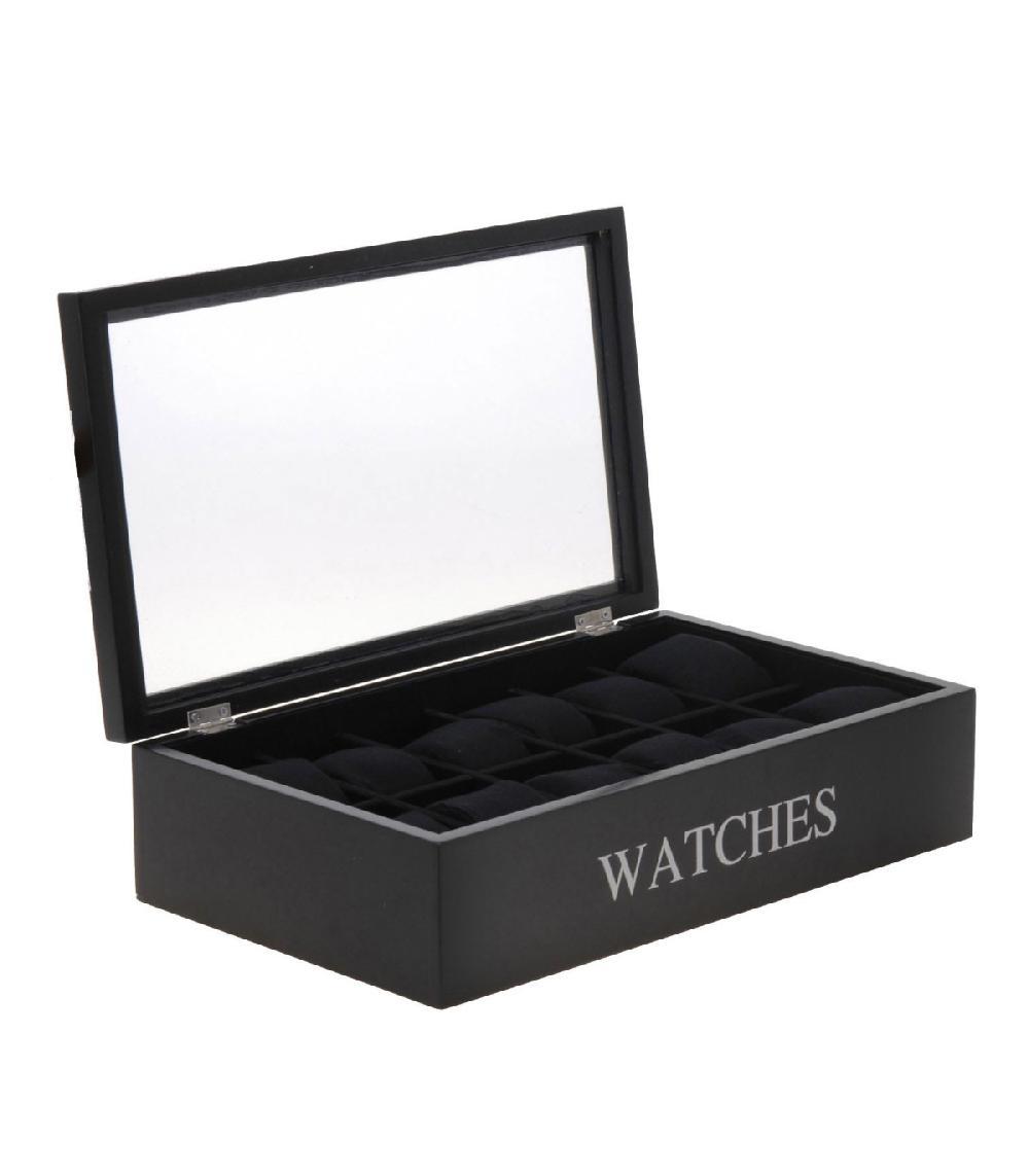 wadiga Coffret de Rangement pour 12 Montres en Bois Noir