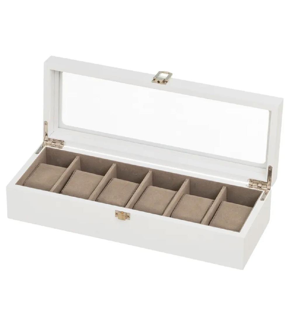 Wadiga Coffret De Rangement Pour 6 Montres En Bois Blanc 33x13x8cm