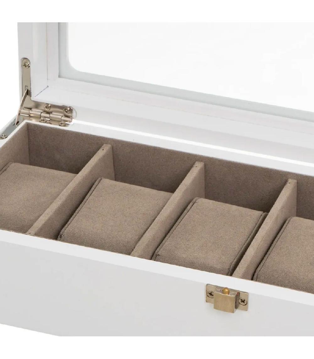 Wadiga Coffret De Rangement Pour 6 Montres En Bois Blanc 33x13x8cm