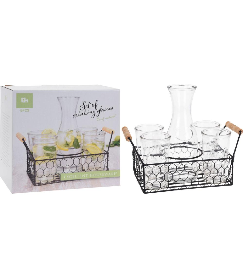 Wadiga Coffret Jus De Fruit 4 Verres + 1 Carafe En Verre