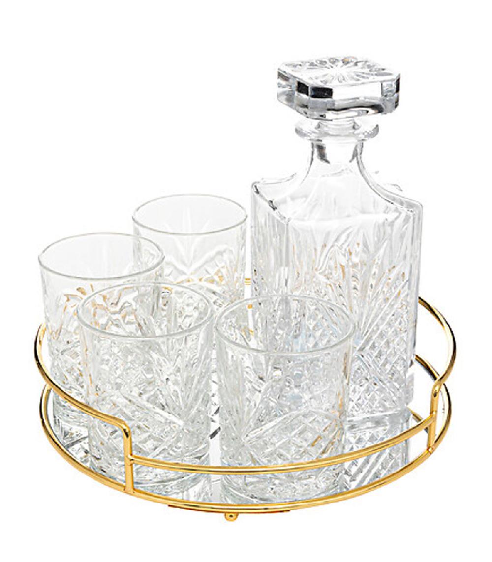 wadiga Coffret whisky plateau carafe et 4 verres en verre