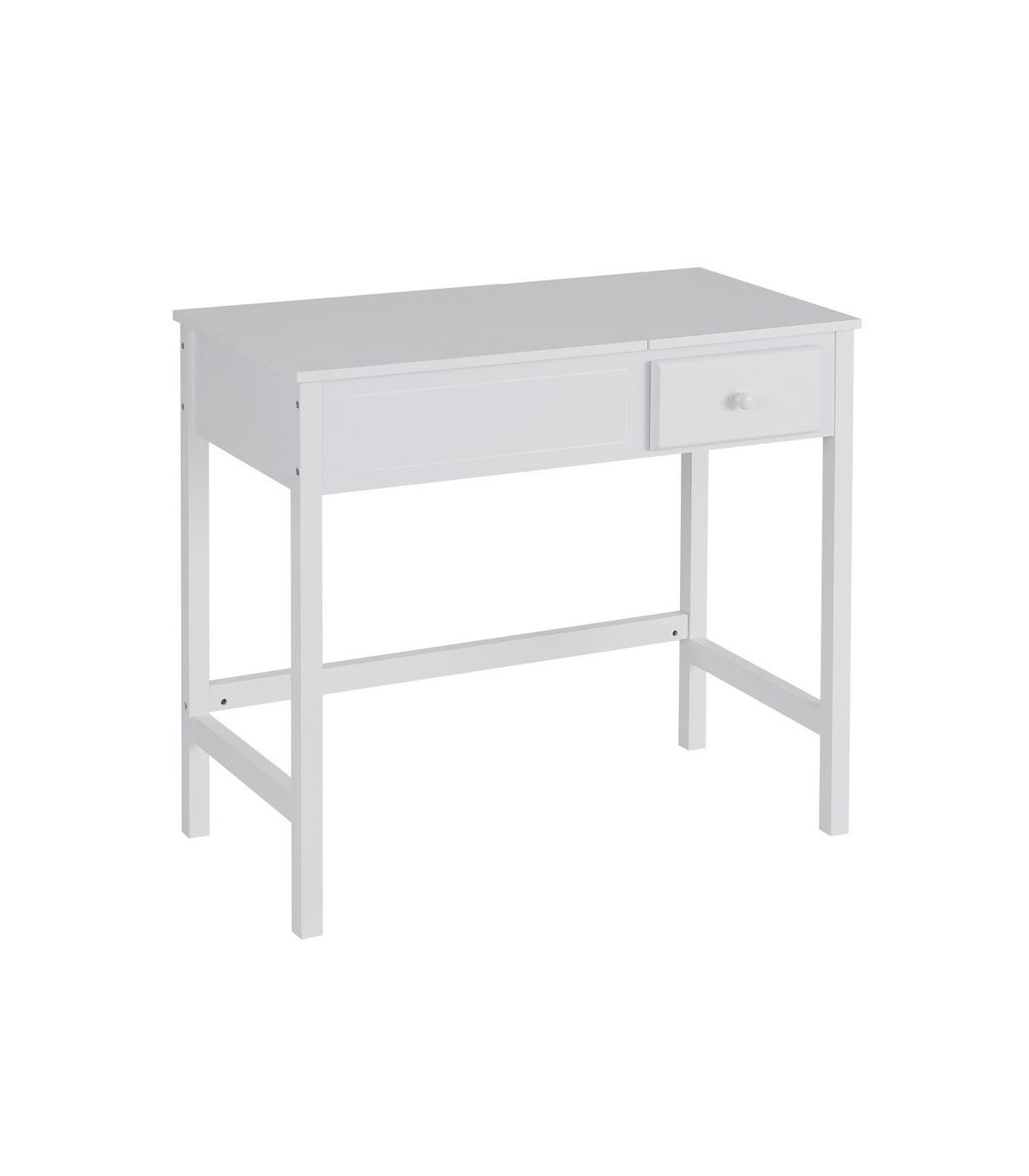 Wadiga Coiffeuse En Bois Blanc Avec Miroir Et Rangements - 90x45x82cm
