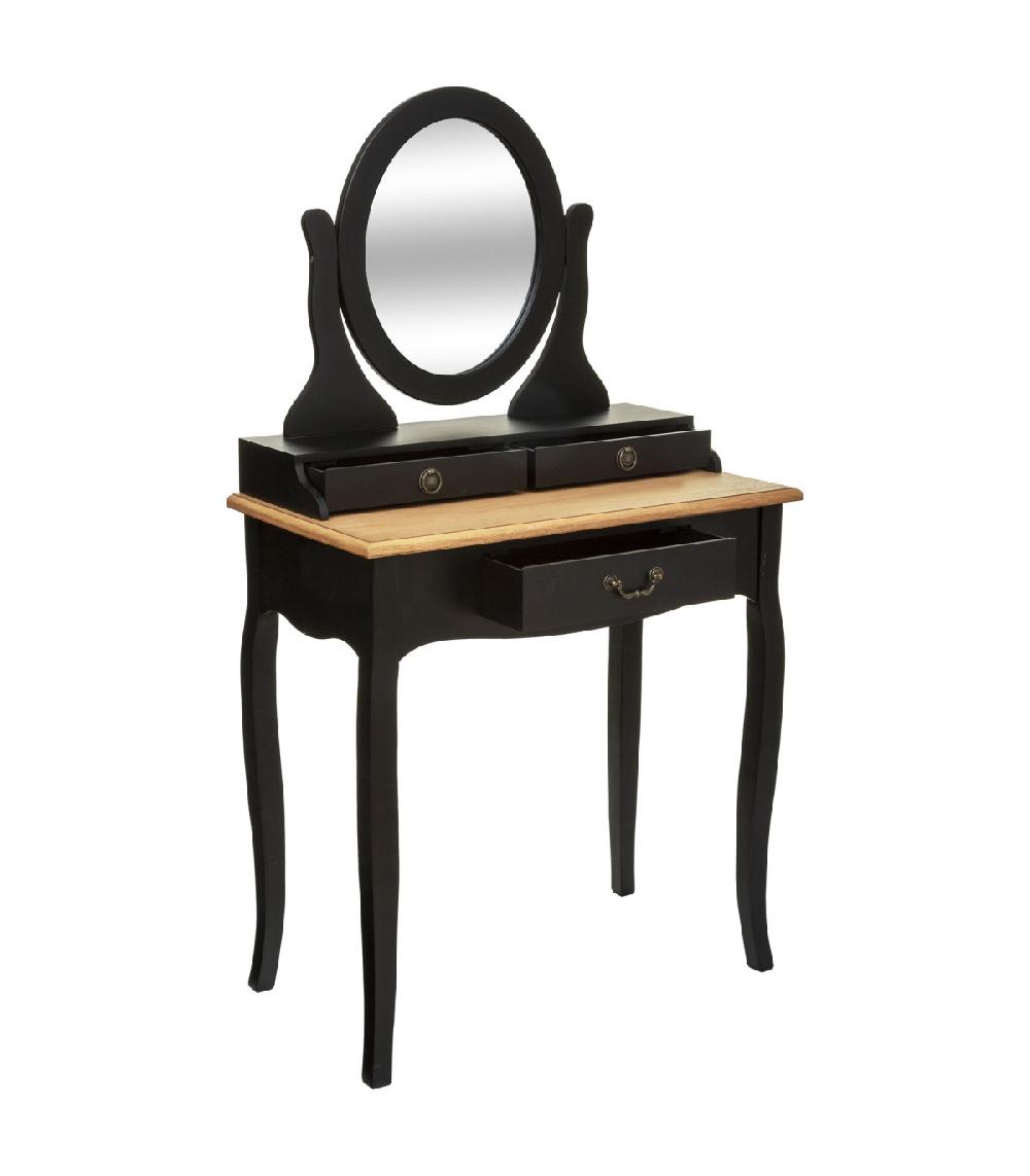 Wadiga Coiffeuse En Bois Noir Avec Miroir 3 Tiroirs 74x40x135cm