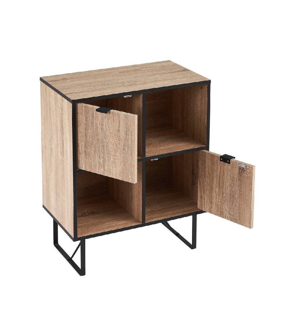 Wadiga Commode 4 Casiers 2 Portes Bois Et Métal Noir - 60x35x78cm