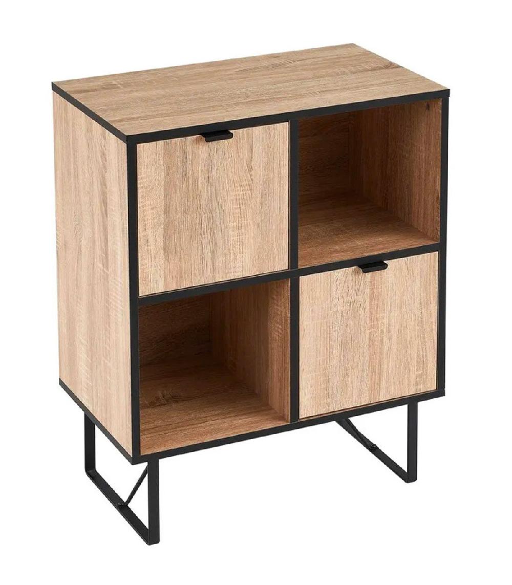 wadiga Commode 4 casiers 2 portes bois et métal noir - 60x35x78cm
