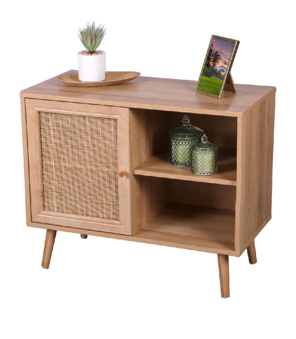 Wadiga Commode Bois Avec Porte Maillage Rotin 80x39x66cm