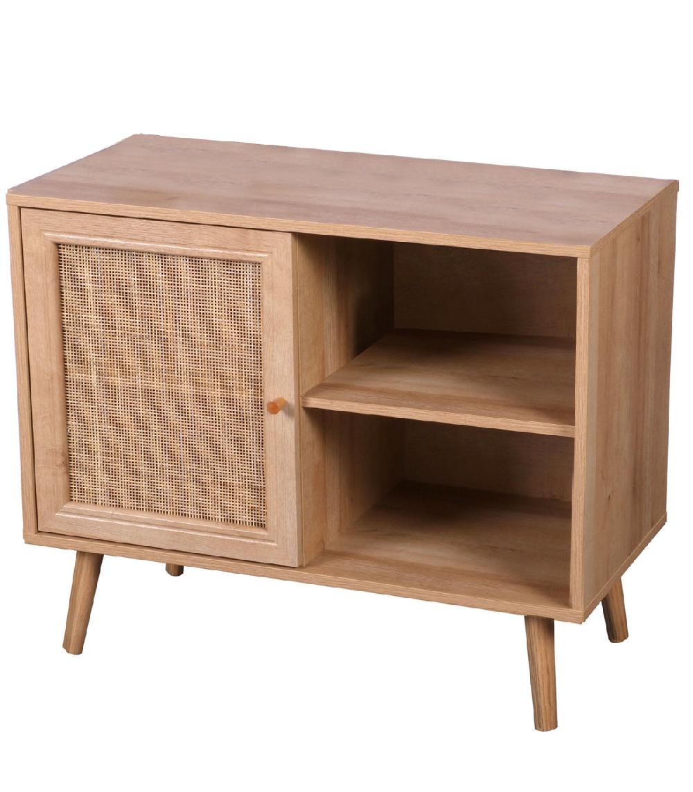 wadiga Commode bois avec Porte maillage rotin 80x39x66cm