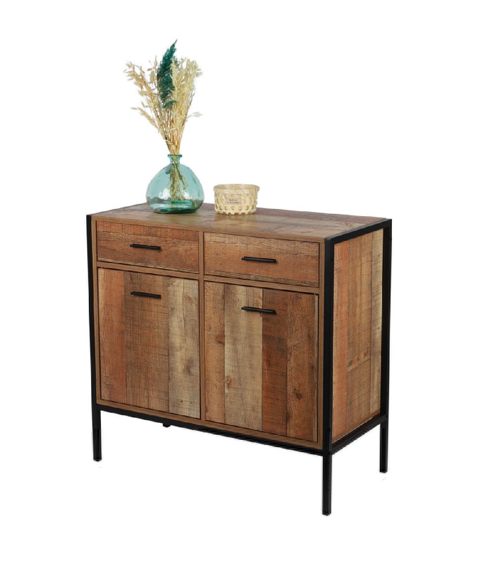 Wadiga Commode Bois Et Noir 2 Tiroirs Et 2 Portes - 84x40x79cm