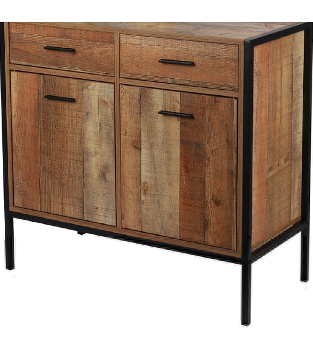 Wadiga Commode Bois Et Noir 2 Tiroirs Et 2 Portes - 84x40x79cm