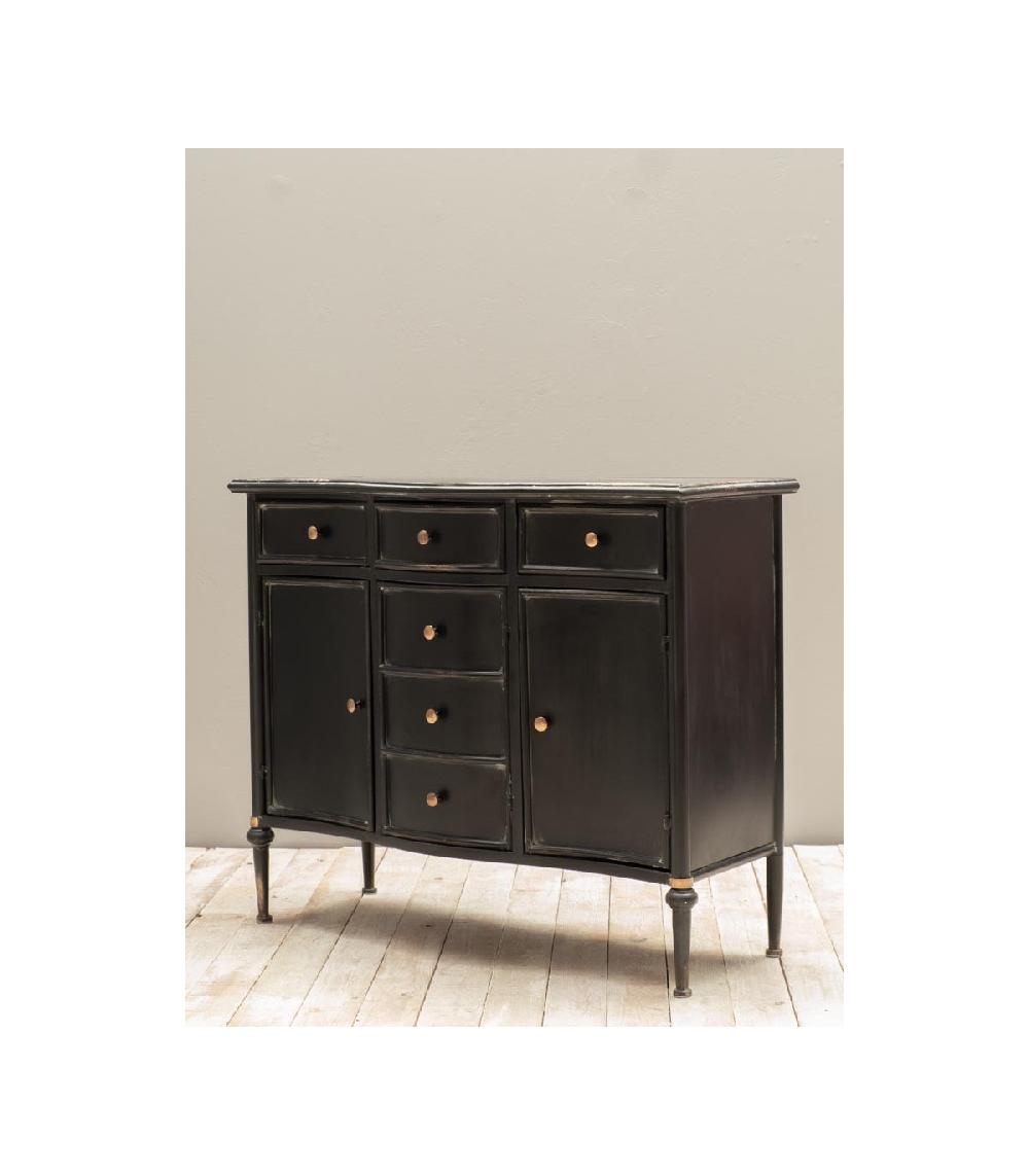 Wadiga Commode Classique En Métal Noir Et Doré - 3 Portes Et 3 Tiroirs