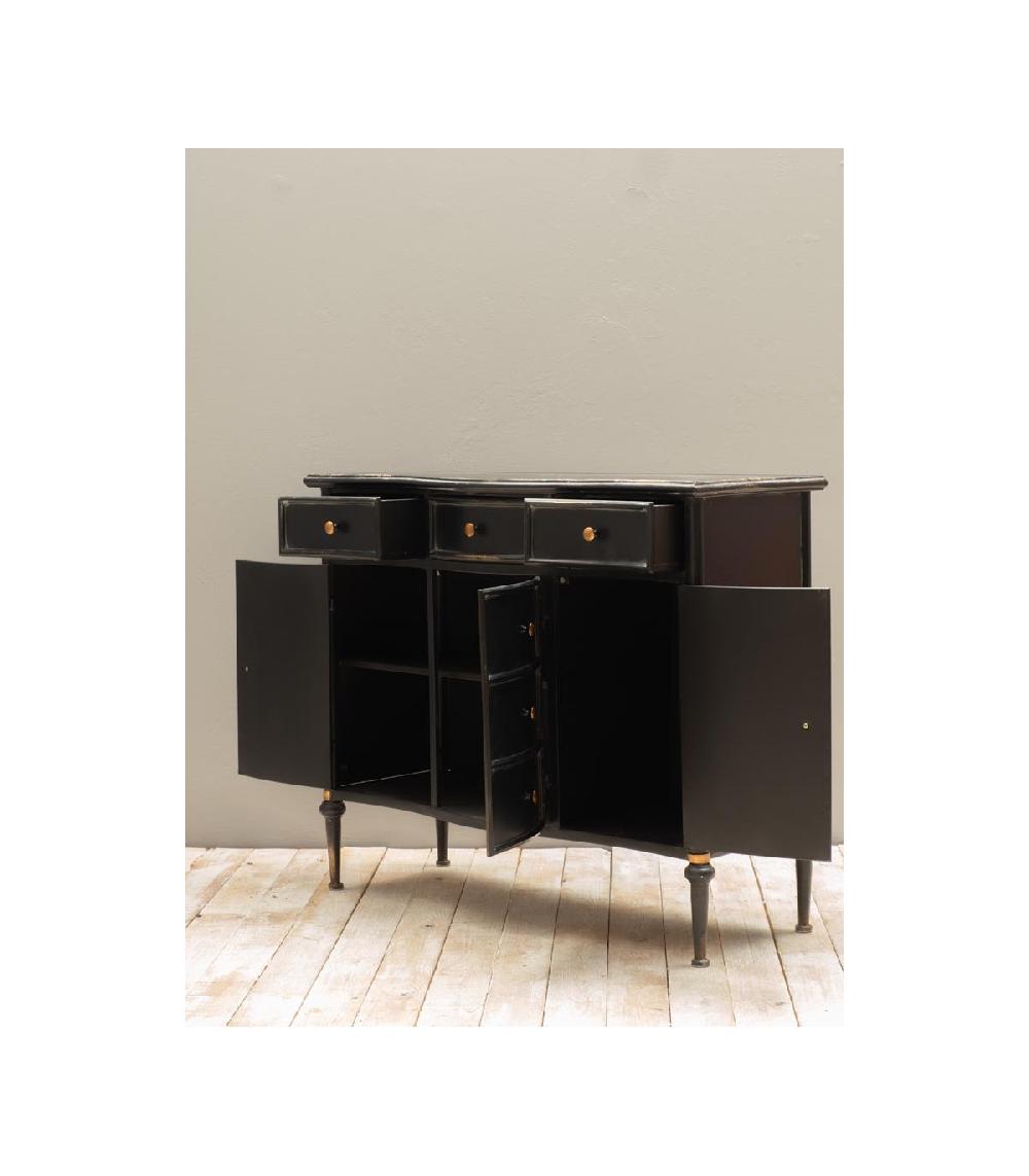 Wadiga Commode Classique En Métal Noir Et Doré - 3 Portes Et 3 Tiroirs