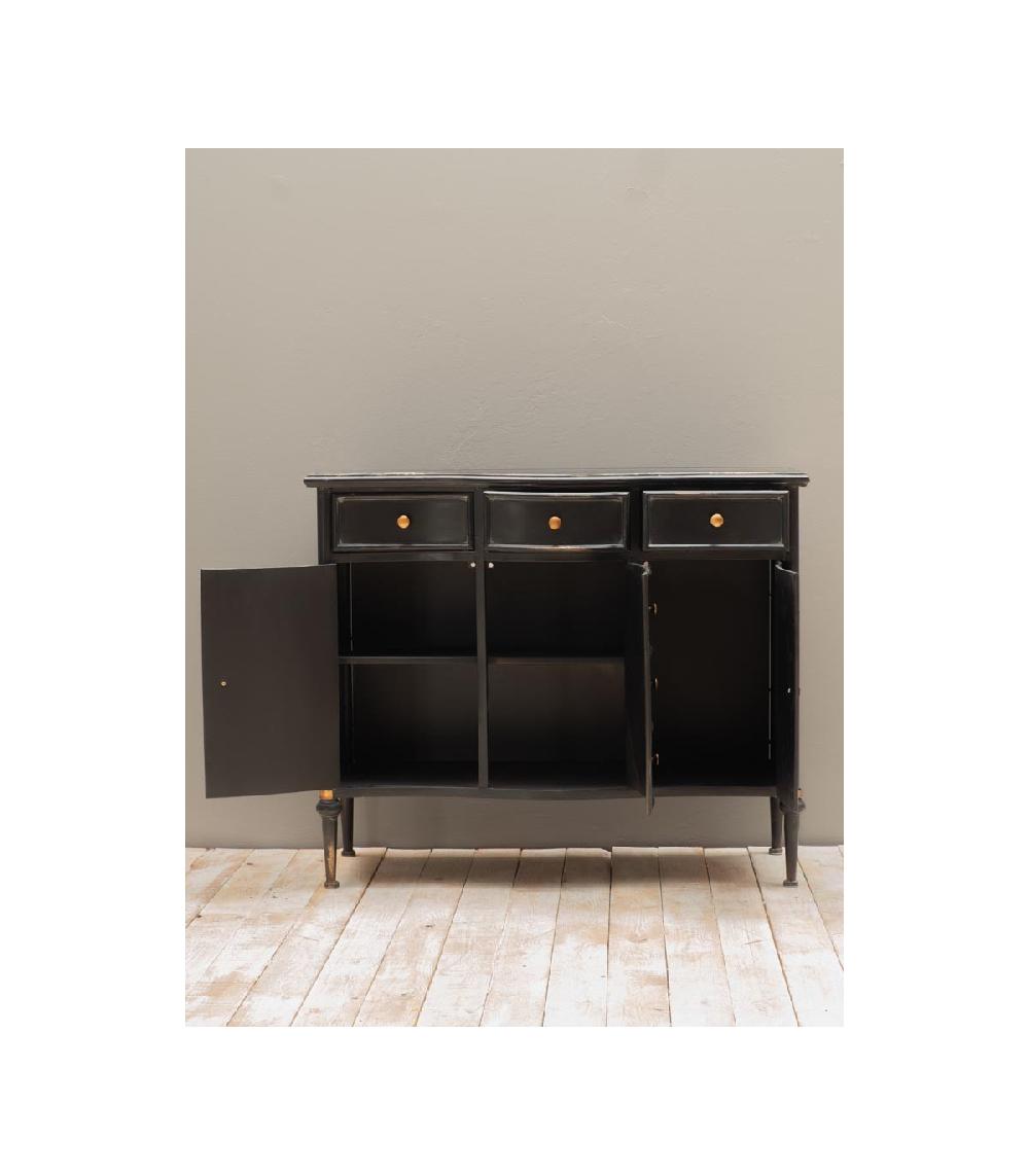 Wadiga Commode Classique En Métal Noir Et Doré - 3 Portes Et 3 Tiroirs