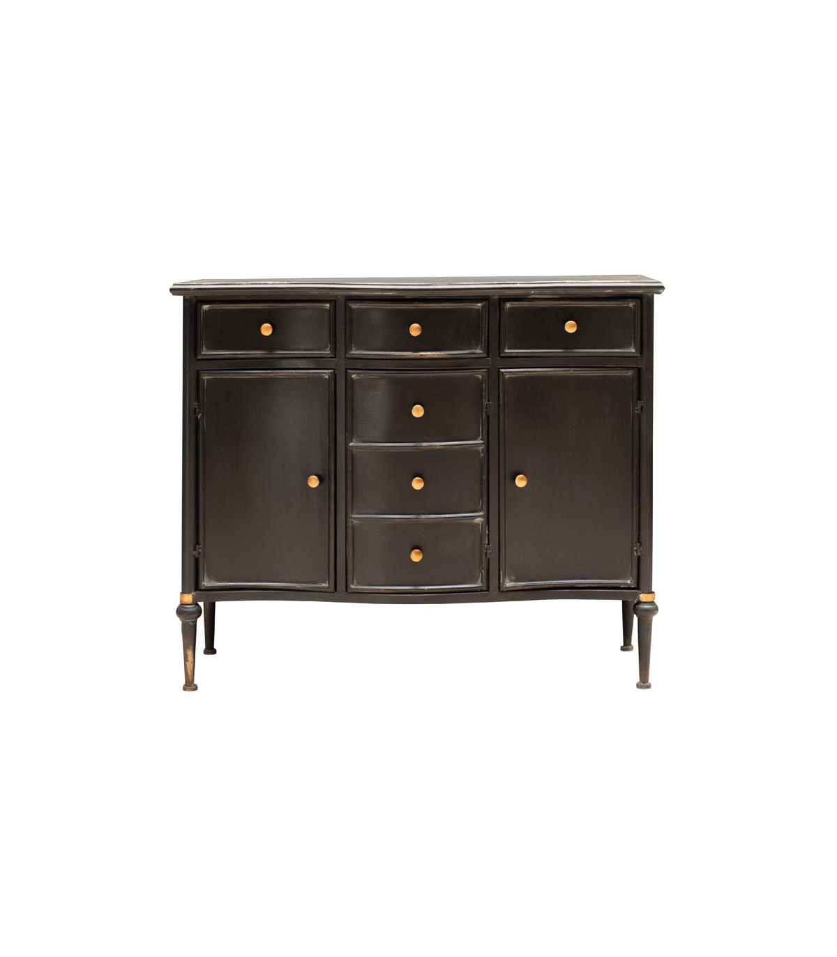 wadiga Commode Classique en Métal Noir et Doré - 3 Portes et 3 Tiroirs