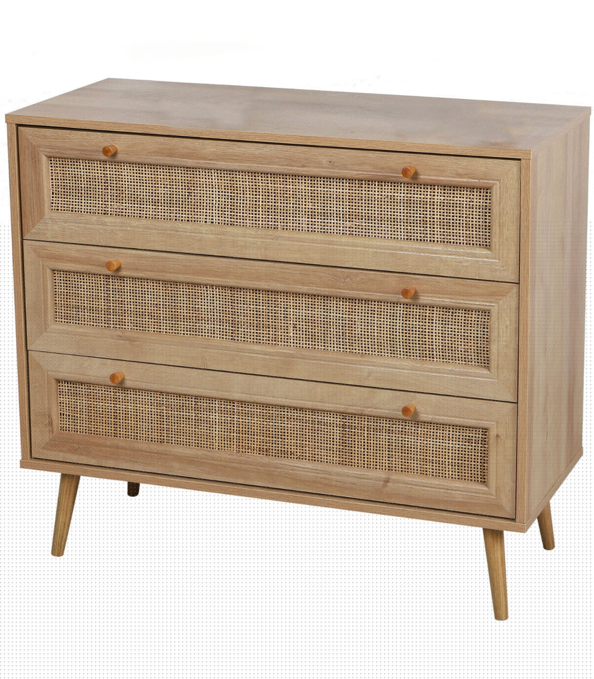 wadiga Commode effet bois 3 tiroirs cannage rotin 39x90x79cm