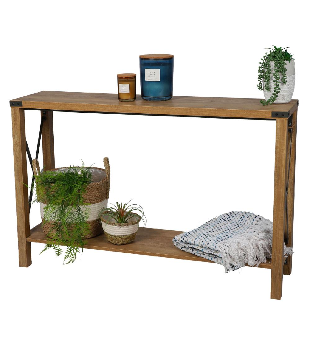 Wadiga Console 2 Plateaux En Bois Et Métal Noir Croisillons 117x29x77cm