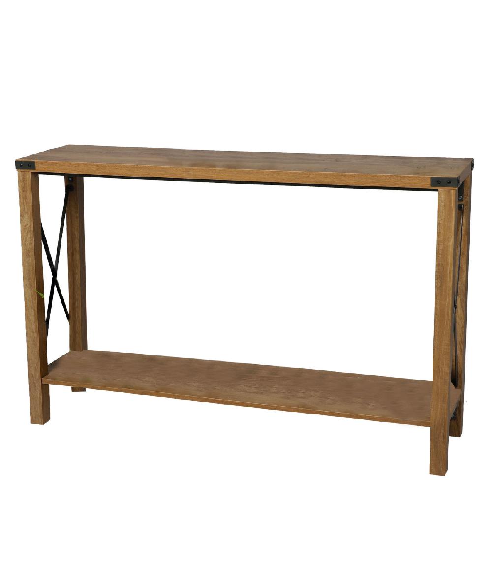wadiga Console 2 plateaux en bois et métal noir croisillons 117x29x77cm