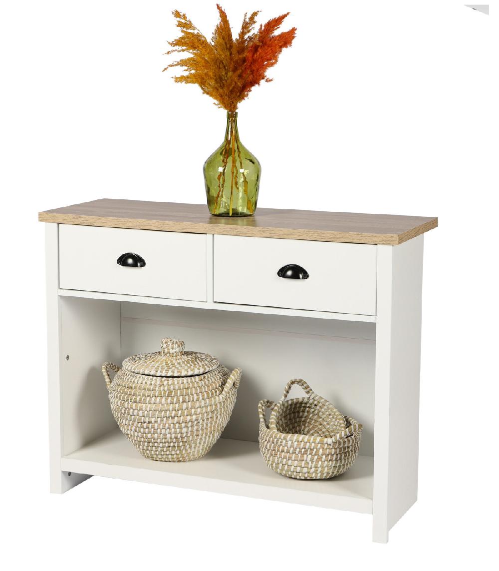 Wadiga Console Bois Et Blanc 1 étagère Et 2 Tiroirs - 97x35x76cm