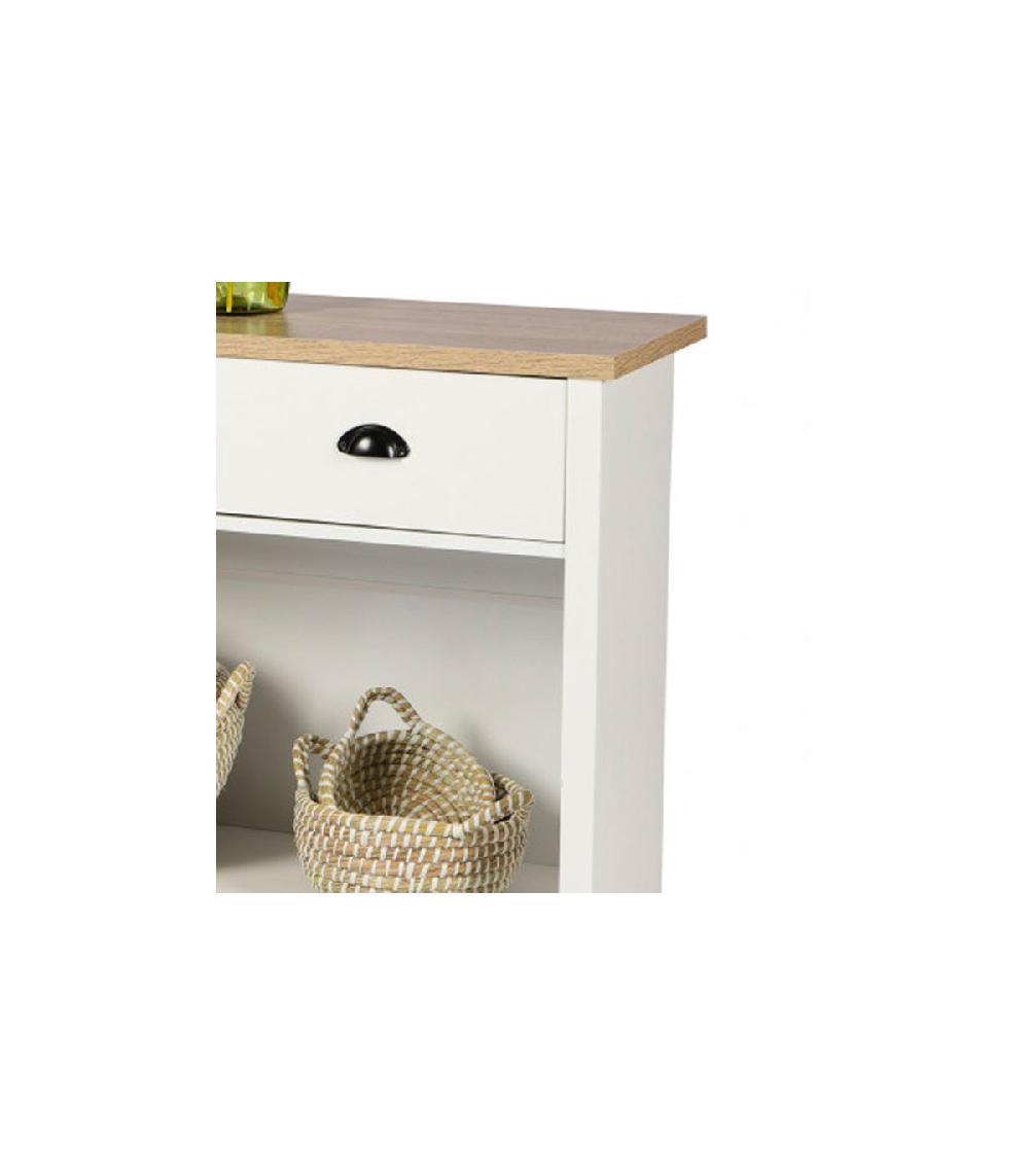 Wadiga Console Bois Et Blanc 1 étagère Et 2 Tiroirs - 97x35x76cm