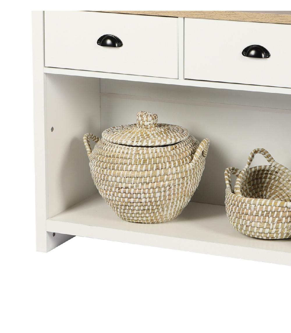 Wadiga Console Bois Et Blanc 1 étagère Et 2 Tiroirs - 97x35x76cm