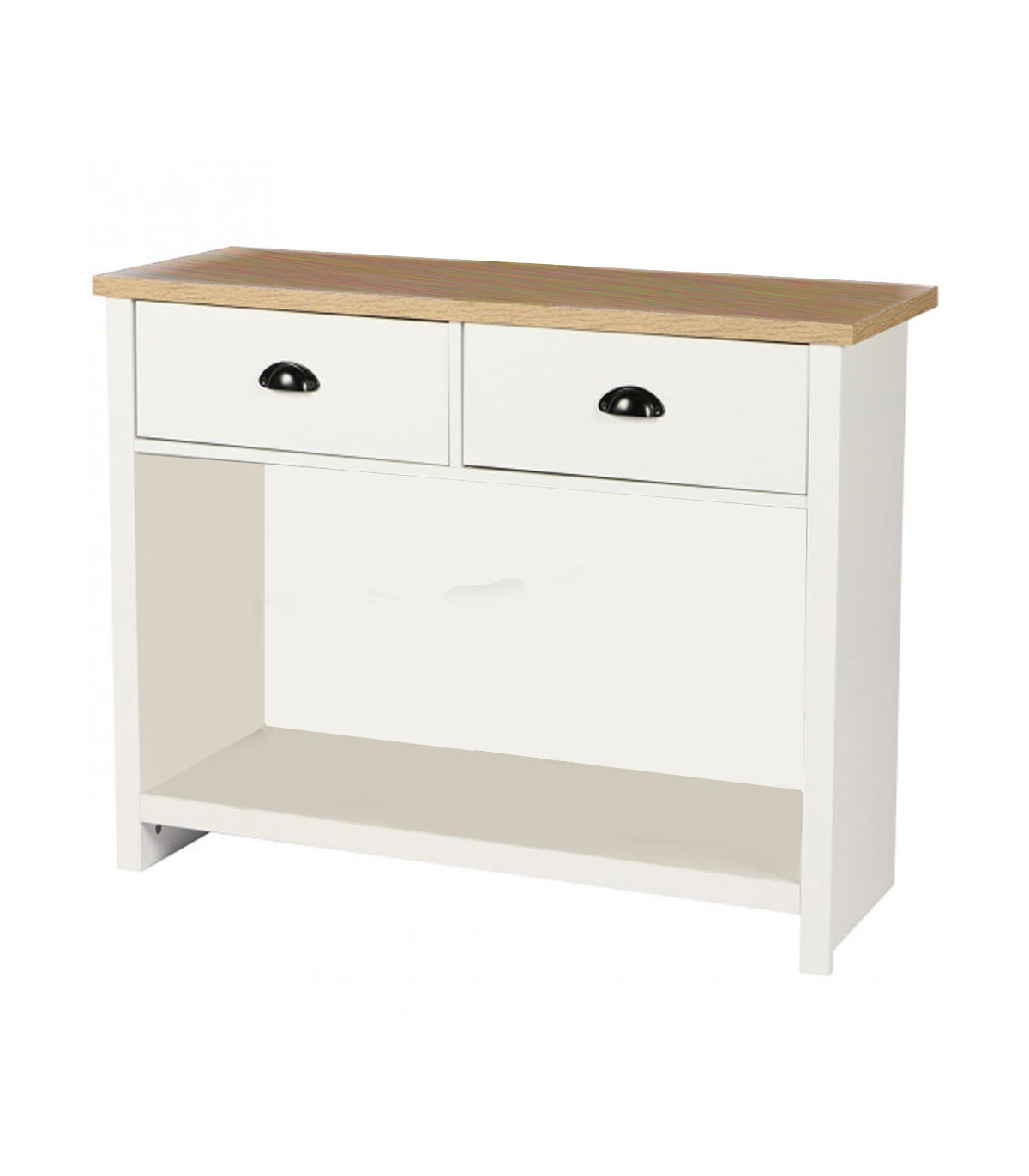 wadiga Console bois et blanc 1 étagère et 2 tiroirs - 97x35x76cm
