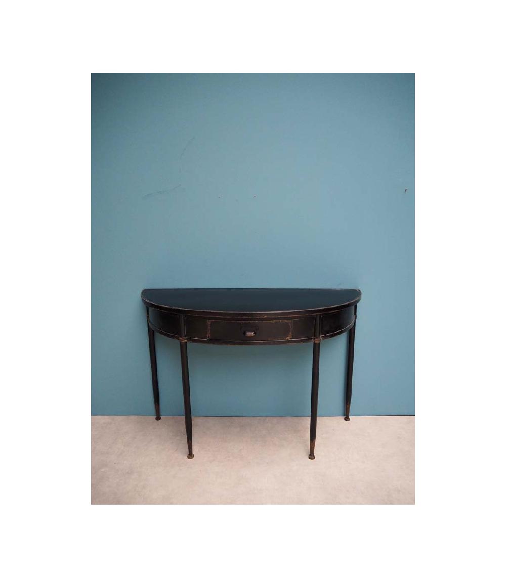 Wadiga Console Classique Demi-Lune En Métal Noir Vieilli Avec Tiroir