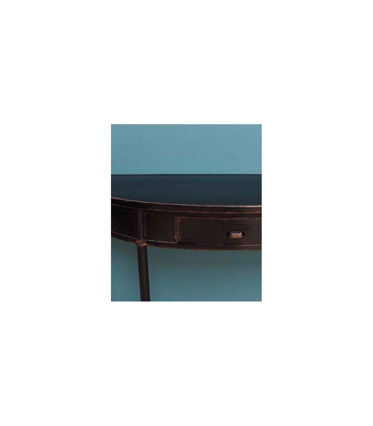 Wadiga Console Classique Demi-Lune En Métal Noir Vieilli Avec Tiroir