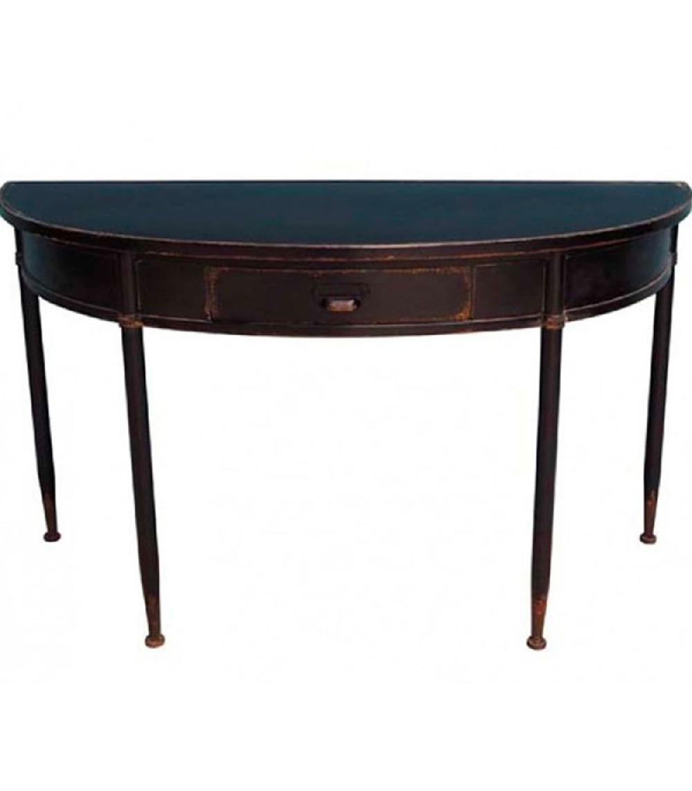 wadiga Console Classique Demi-Lune en Métal Noir Vieilli avec Tiroir