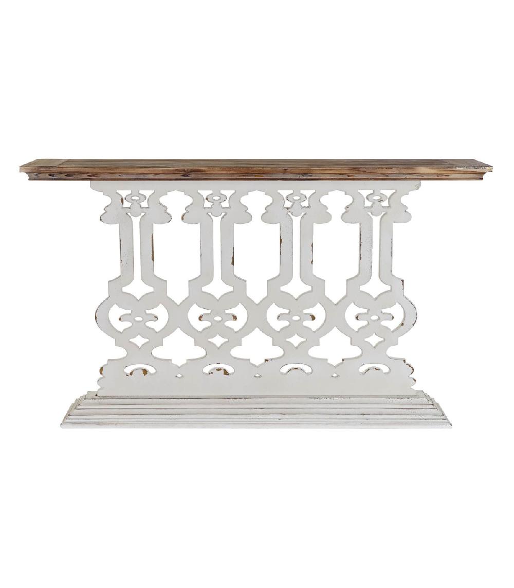 Wadiga Console Classique En Bois Blanc Et Plateau Bois - 142x30x83cm