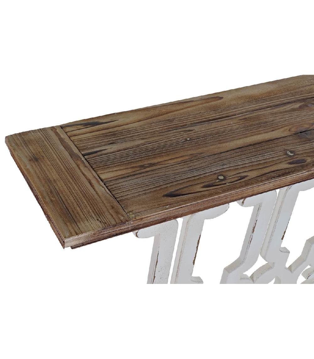 Wadiga Console Classique En Bois Blanc Et Plateau Bois - 142x30x83cm