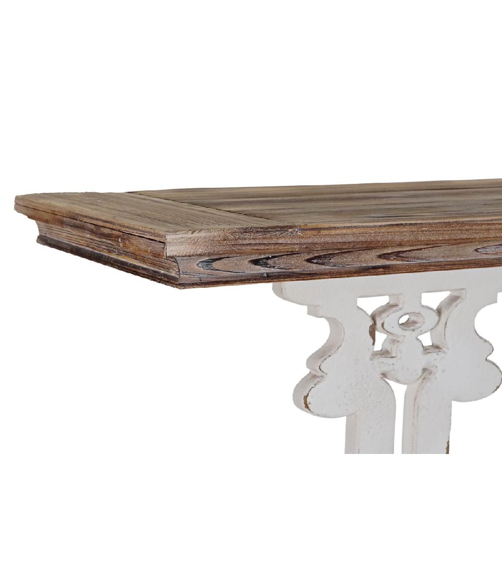 Wadiga Console Classique En Bois Blanc Et Plateau Bois - 142x30x83cm